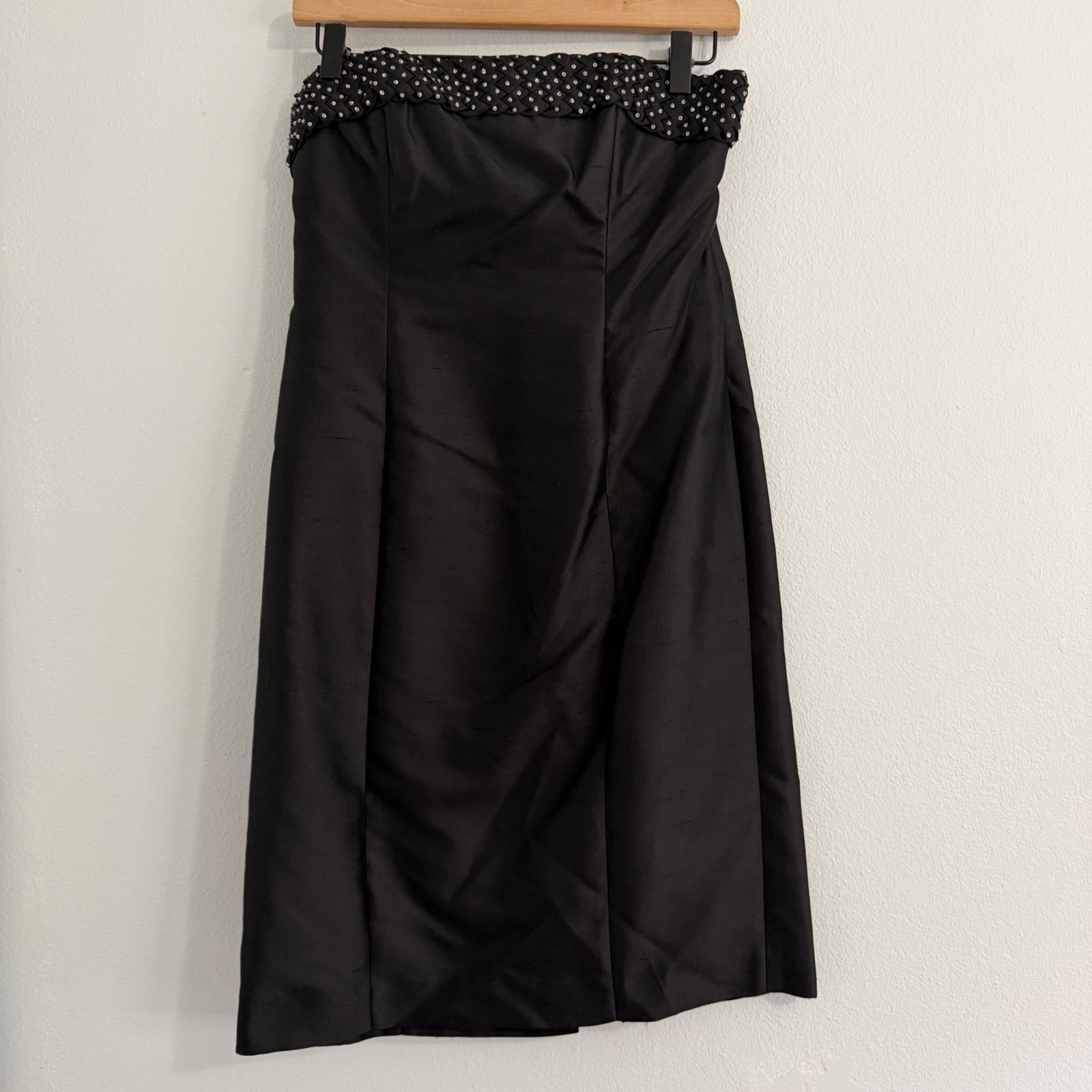 Vintage 1980s Bloomingdales - Silk Strapless Beaded Detail Black Cocktail Dress